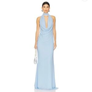 Lovers + Friends Pale Blue Halter Cowl Maxi Gown